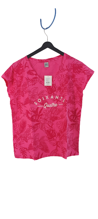 T shirt col V Allover Palma rose - 64 - L - Neuf dans son emballage