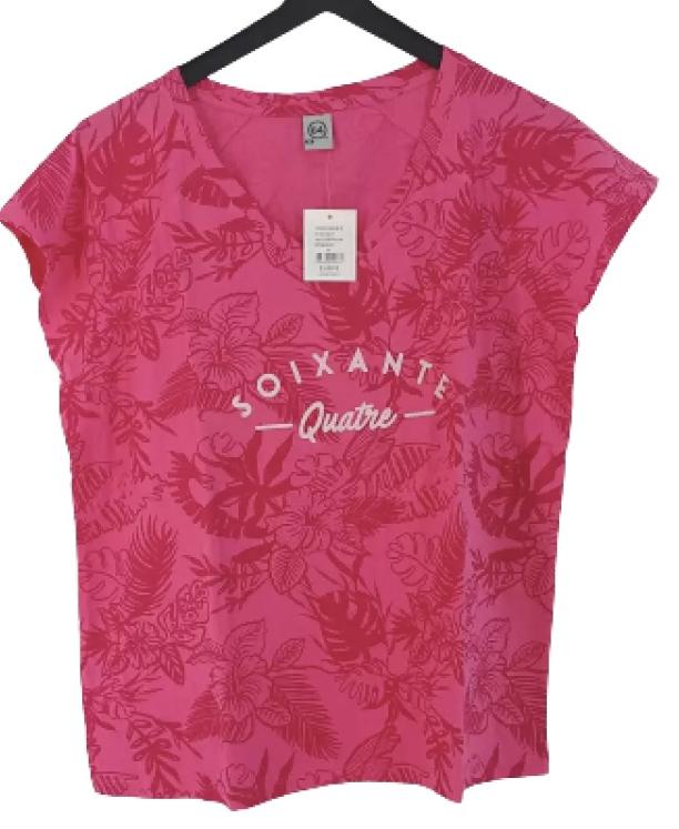 T shirt col V Allover Palma rose - 64 - M - Neuf dans son emballage