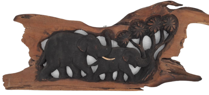 Planche de bois - artisanat africain - Eléphants
